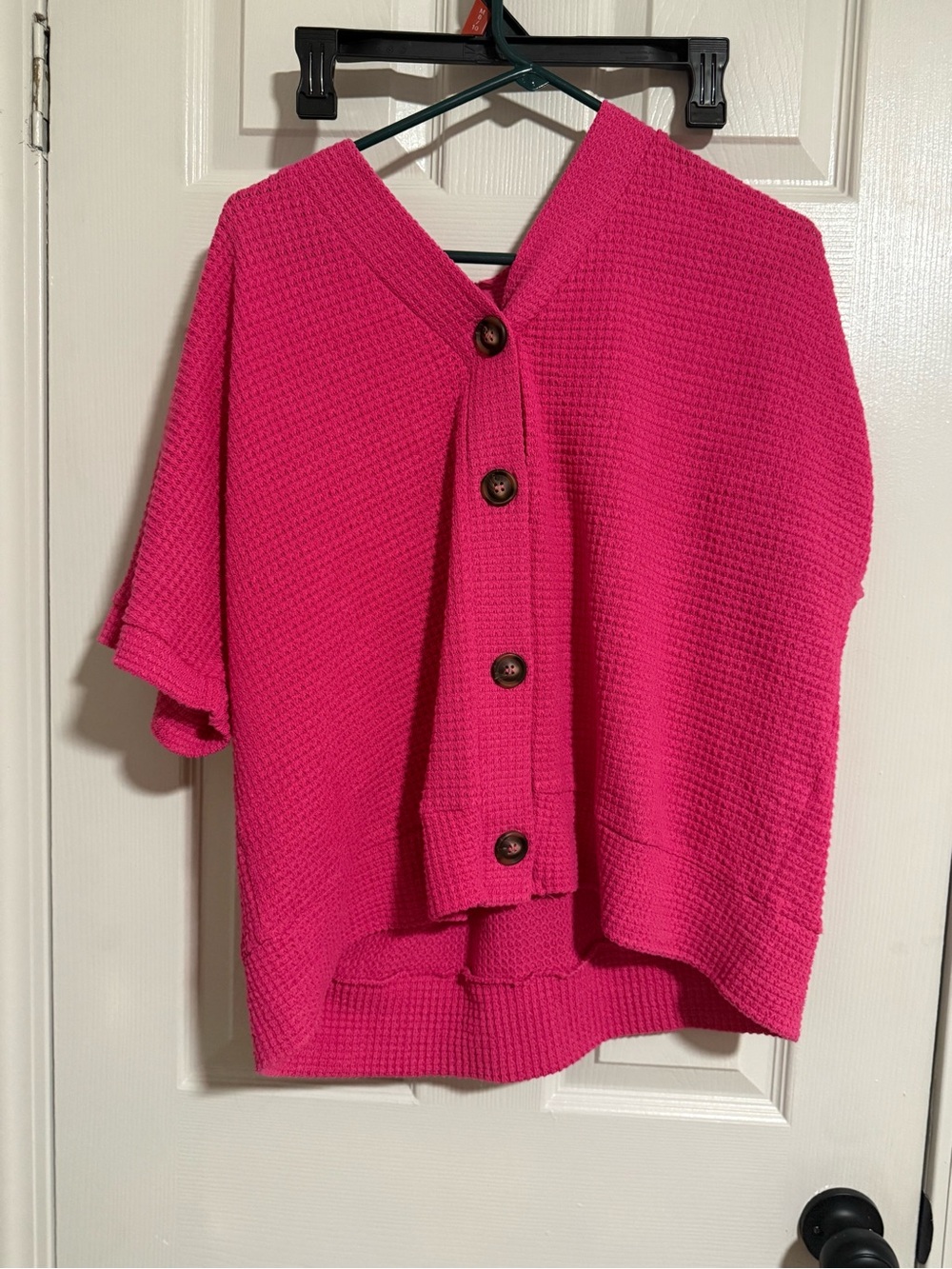 Bright Pink Button-Front Knit Cardigan